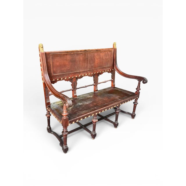 Spanish Late 18th Century Spanish Leather Bench For Sale - Image 3 of 11