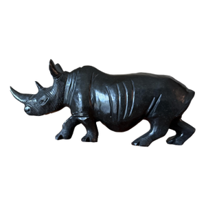 Large Mid Century Hand-Carved African Serpentine Stone Rhinoceros Sculpture – 14.5"