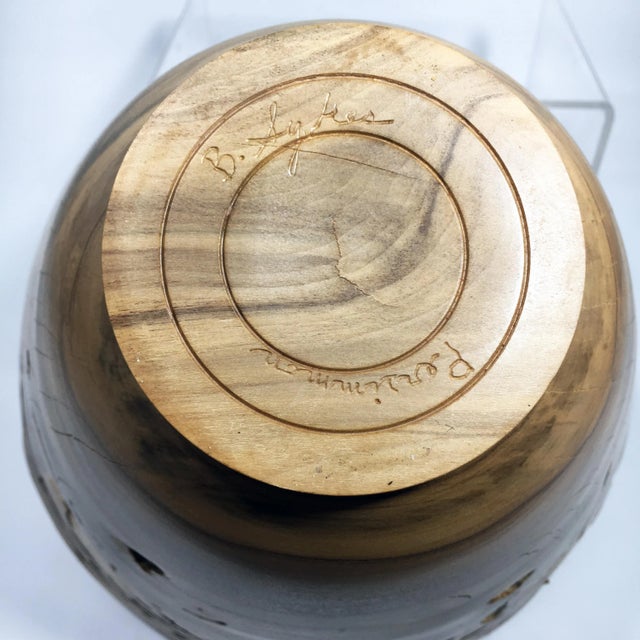Brown Persimmon Burl Wood Turned Art Bowl by Brian Sykes For Sale - Image 8 of 9