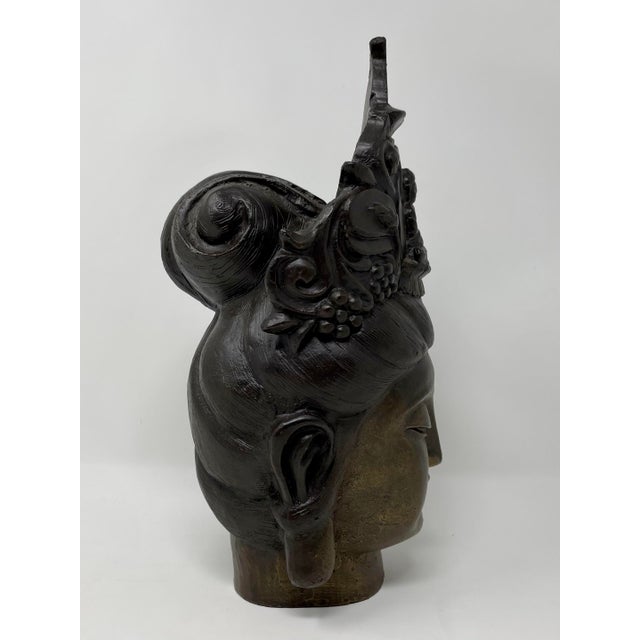Antique Guan Yin Bodhisattva Bronzed Iron Head Figures - Set of 2 For Sale - Image 4 of 10