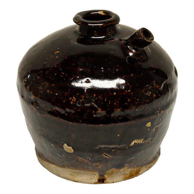 19th Century Chinese Glazed Ceramic Vinegar Jug Vessel For Sale