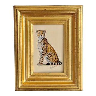 Original Hand-Painted Leopard Painting in a Gilded Frame For Sale