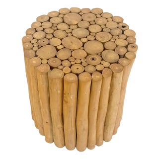 Sheath of Twigs Stripped & Varnished Hardwood Round End Side End Table Stand For Sale