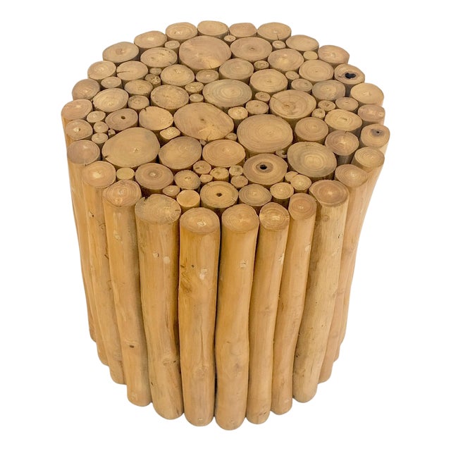 Sheath of Twigs Stripped & Varnished Hardwood Round End Side End Table Stand For Sale