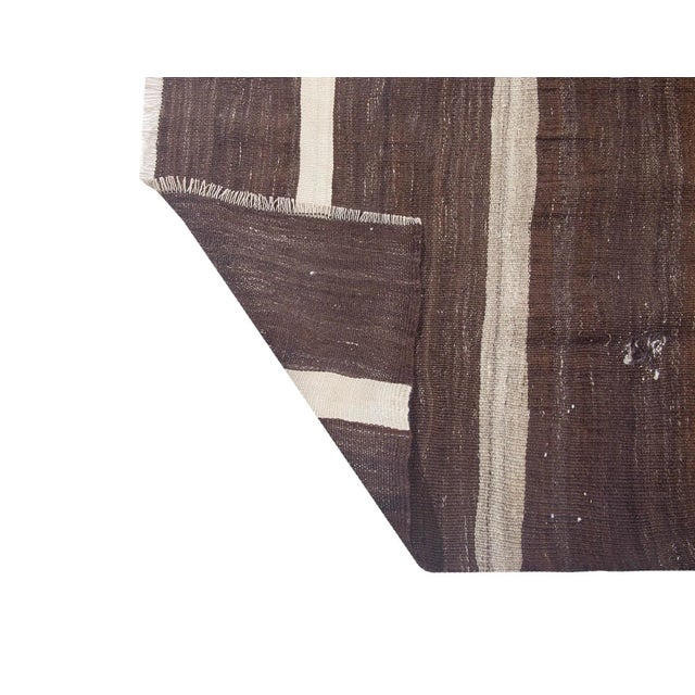 Mid 20th Century Vintage Brown Striped Kilim Rug For Sale - Image 5 of 6