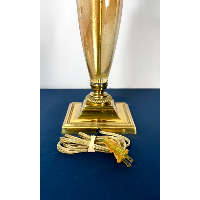 Amber 1970s Speer Hollywood Regency Amber Seeded Glass & Solid Brass Palm Leaf Lamp For Sale - Image 8 of 9