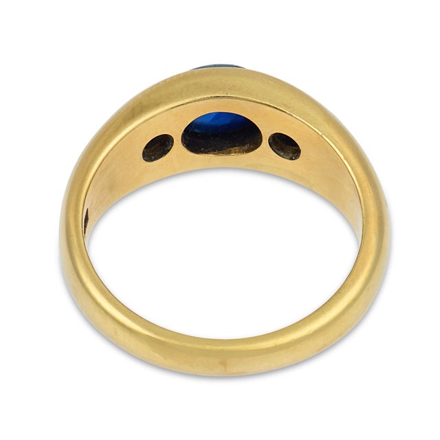 Vintage Sapphire Diamond Bezel Set 18k Yellow Gold Ring, Size 5.5 For Sale In Los Angeles - Image 6 of 6