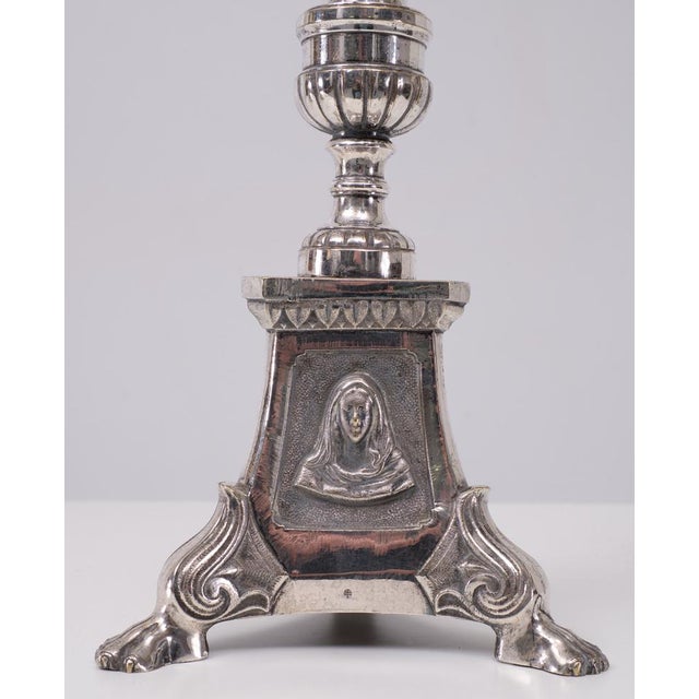 Silver Antique Silver-Plated Church Candleholders, France, 1850s, Set of 2 For Sale - Image 8 of 15