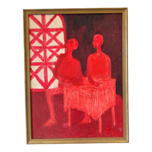 Vintage 60s Abstracted Figures Oil Painting by Chicago Artist Molly Schiff