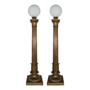 Antique Bronze Torcheries Fluted Column Form - A Pair
