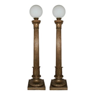 Antique Bronze Torchieres Fluted Column Form - A Pair For Sale