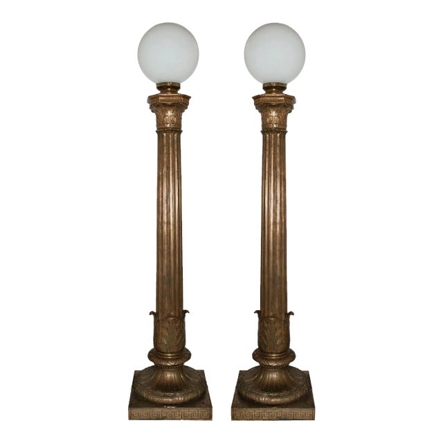 Antique Bronze Torchieres Fluted Column Form - A Pair For Sale