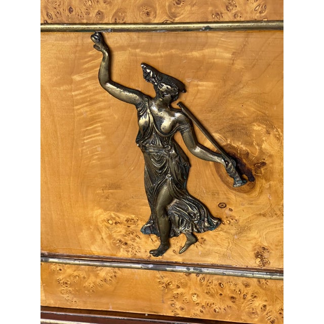 Saffron 20’th C.Egyptian Revival Burlwood Empire Display Cabinet With Marble and Brass Ormolu Mounts For Sale - Image 8 of 12