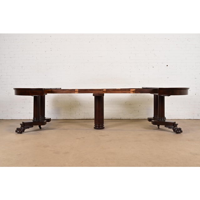 George C. Flint Co. Antique Victorian Mahogany Split Pedestal Extension Dining Table With Carved Paw Feet, Newly Refinished For Sale In South Bend - Image 6 of 13