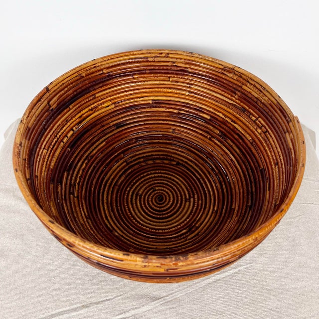 Wood Vintage Large Pencil Reed Rattan Bowl For Sale - Image 7 of 8