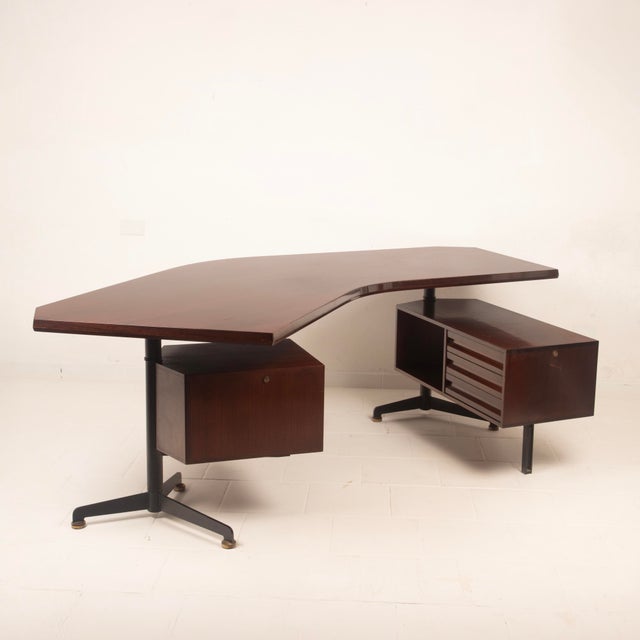 First Edition T96 Rosewood Boomerang Desk by Osvaldo Borsani for Tecno, 1950 For Sale - Image 10 of 18