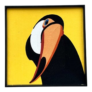 Vintage Framed Toucan Textile Art For Sale