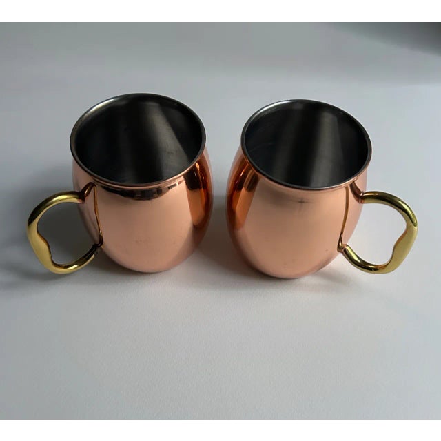 Copper Vintage Pair Copper Barrel Mugs With Brass Handles For Sale - Image 8 of 16