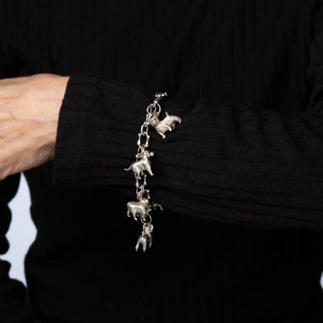 1980s 80s Vintage Tiffany & Co Dog Charm Bracelet Bone Links Sterling Silver 7.5" For Sale - Image 5 of 6