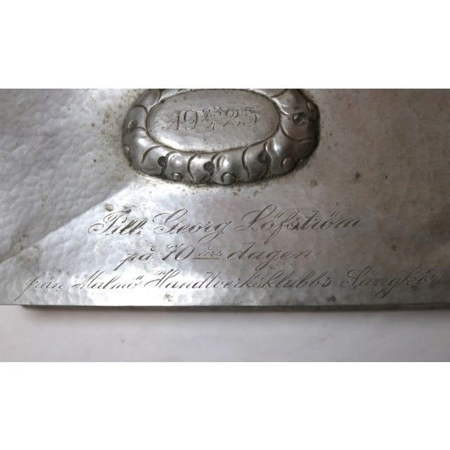 Rare Antique 1923 Hand Tooled Norwegian Pewter Wood Presentation Trophy Box For Sale - Image 9 of 12