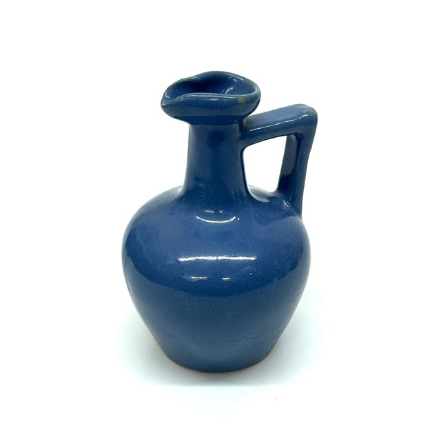 Blue Mid 20th Century Art Deco Blue Green Long Necked Ceramic Pitcher Curation - Set of 3 For Sale - Image 8 of 9