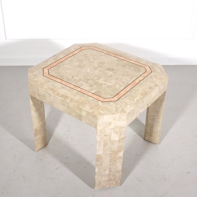 Cream Maitland Smith Casa Bique Tessellated Stone With Brass Trim Side Table For Sale - Image 8 of 8