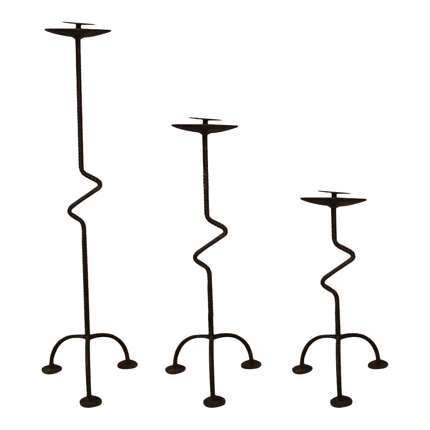 3 Bent Steel Rebar Brutalist Floor Candle Holder Stands Candelabra