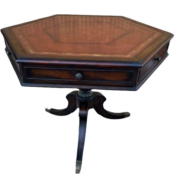 Early 20th Century Georgian Octagonal Leather Inset Library Side Table For Sale - Image 13 of 13