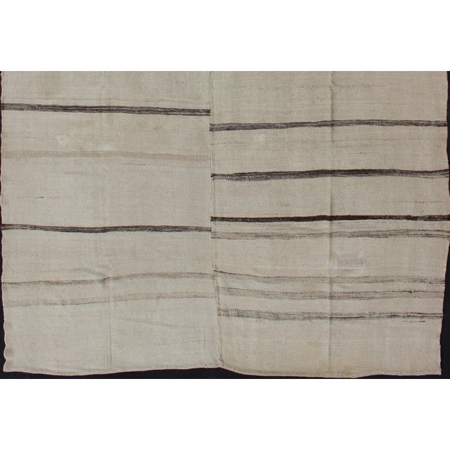 Minimalist Cream Colored Vintage Turkish Kilim Rug of Two Joined Panels 7'8 X 11'10 For Sale - Image 4 of 12