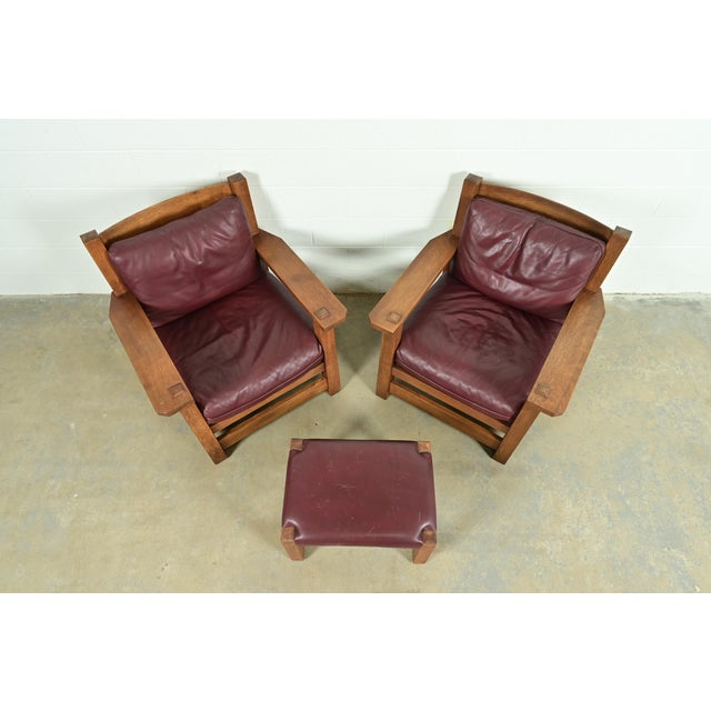 L. & J.G. Stickley, Inc. Stickley Mission Oak Arts & Crafts Eastwood Lounge Chairs With Ottoman For Sale - Image 4 of 14
