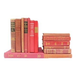 Antique & Vintage Red & Gilt Books, Set of 14 For Sale