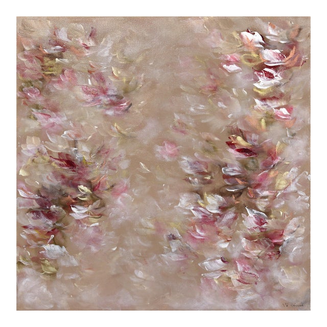 Love Season - Dreamy Romantic Abstract Textural Soft Blush Tone Floral Painting Original Artwork by Vé Boisvert For Sale