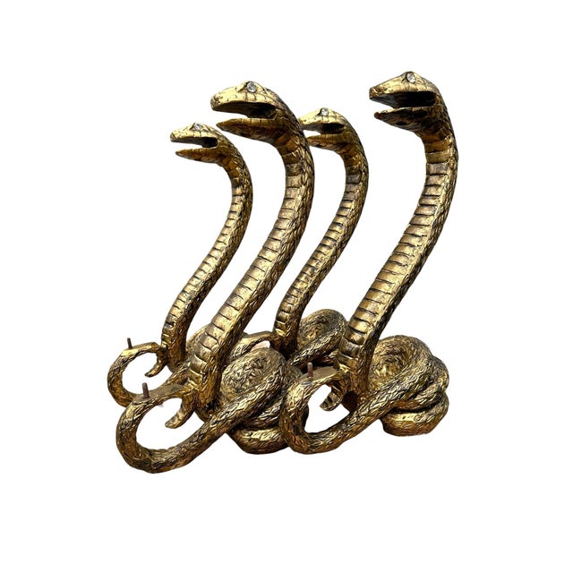 1970s Serpent Cocktail Coffee Table Glass 2 Tier Alain Chervet Style Gold Tone For Sale - Image 9 of 11
