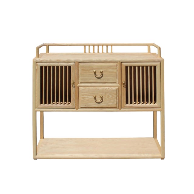 Chinese Raw Wood Open Display Storage Side Table Cabinet For Sale