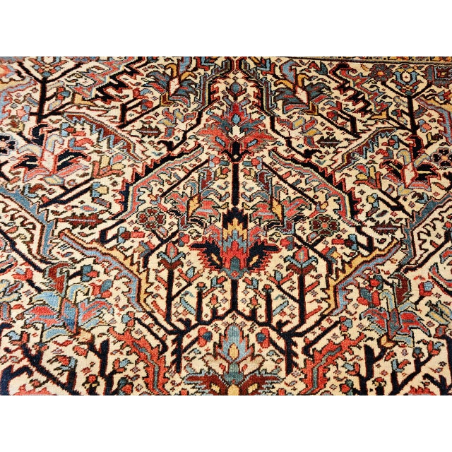 Vintage Persian Heriz Serapi Rug, Hand-Knotted Wool, Allover Geometric Pattern, Ivory & Red, 7x10 For Sale - Image 18 of 18