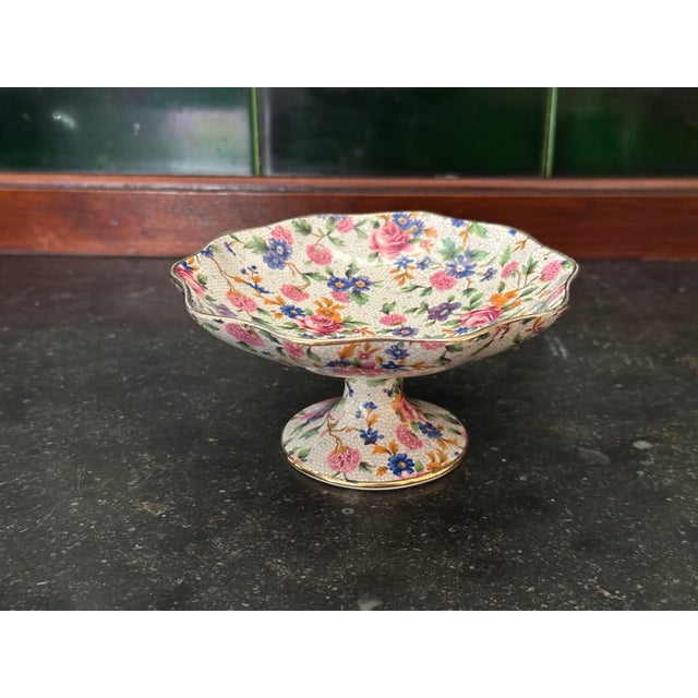 Ceramic Vintage Grimwades Old Cottage Chintz Miniature Footed Compote, English Floral Chintzware For Sale - Image 7 of 8