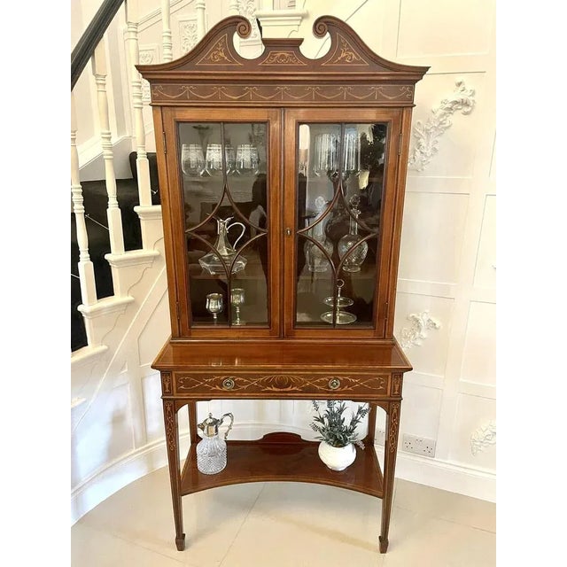 Brown Antique Victorian Mahogany Inlaid Display Cabinet by Edwards & Roberts, London For Sale - Image 8 of 18