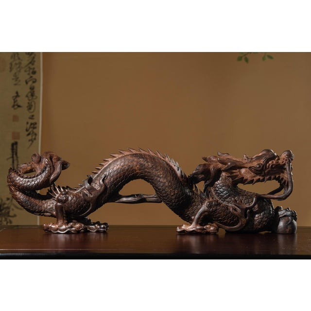 Art Deco Vietnamese Nha Trang White Kyara Agarwood — “Dragon Across the World” Water-Sinking Grade Sculpture For Sale - Image 3 of 9