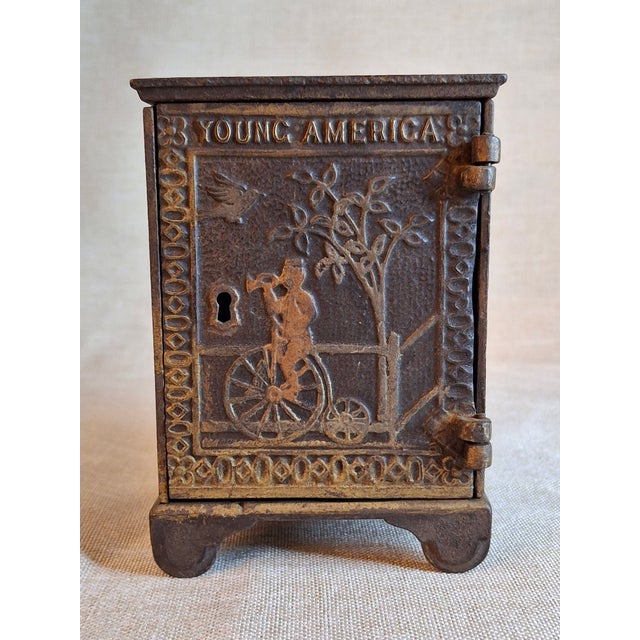 Antique Young America Cast Iron Safe Still Bank Penny Farthing Bicycle J. & E. Stevens C. 1880s For Sale - Image 12 of 13