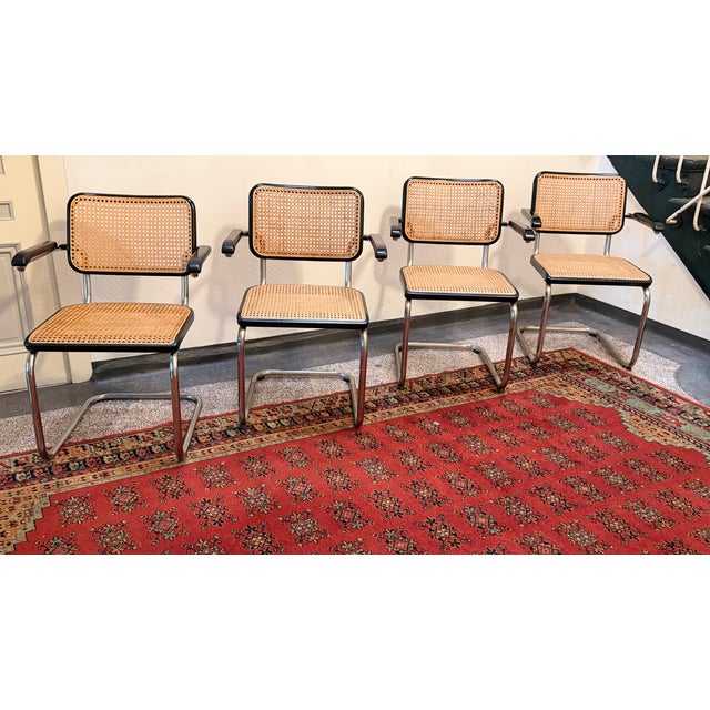 Mid-Century Modern Model S64 Dining Chair with Woven Cane and Black Wood Frame by Marcel Breuer for Thonet, 1999, Set of 4 For Sale - Image 3 of 18