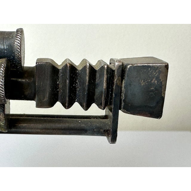 Dark Gray Early 20th Century Small Art Deco Movie Director Reel Camera Classic Car Mascot Model With Verdigris For Sale - Image 8 of 13