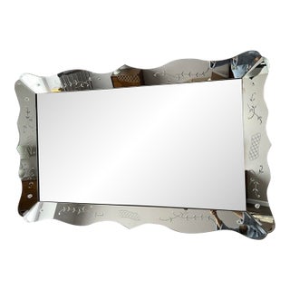 Exquisite Vintage Mid-Century Modern Scalloped Edge Venetian Italian Wall Mirror For Sale