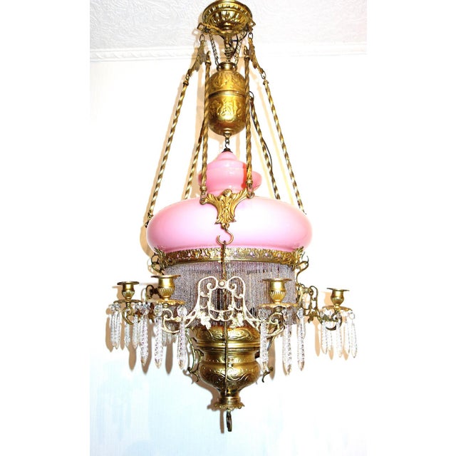 Antique French Brass and Glass Bead Oil Lamp from Unbekannt, 1890s, in Very Good conditions. Designed 1890 to 1919 I have...