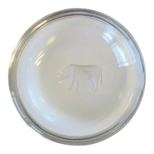 Val Saint Lambert Crystal Bowl Catchall with Animal Steer Bull Rustic Belgium