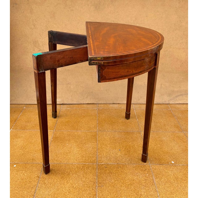 Neoclassical Demi-Lune Table with Green Leather Top, 1940s For Sale - Image 10 of 13