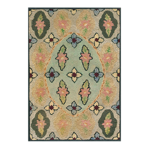 Wonderful Tan Beige Color With Flowery and Oval Patters Desing Antique American Hooked Rug