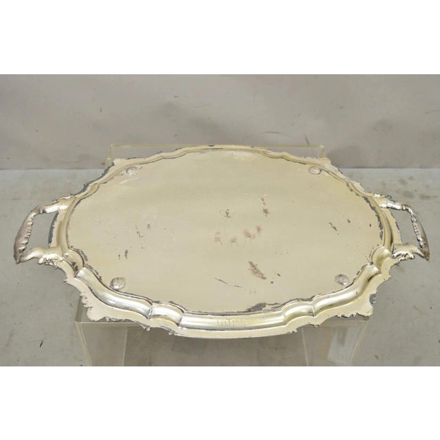 Silver Antique English Victorian Silver Plated Ornate Oval Serving Platter Bar Tray For Sale - Image 8 of 11