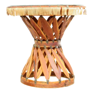Vintage Rustic Mexican Equipale Table With Painted Top & Glass