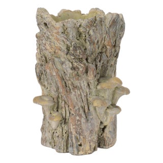Faux Tree Stump Cement Planter Container 8.5"H For Sale