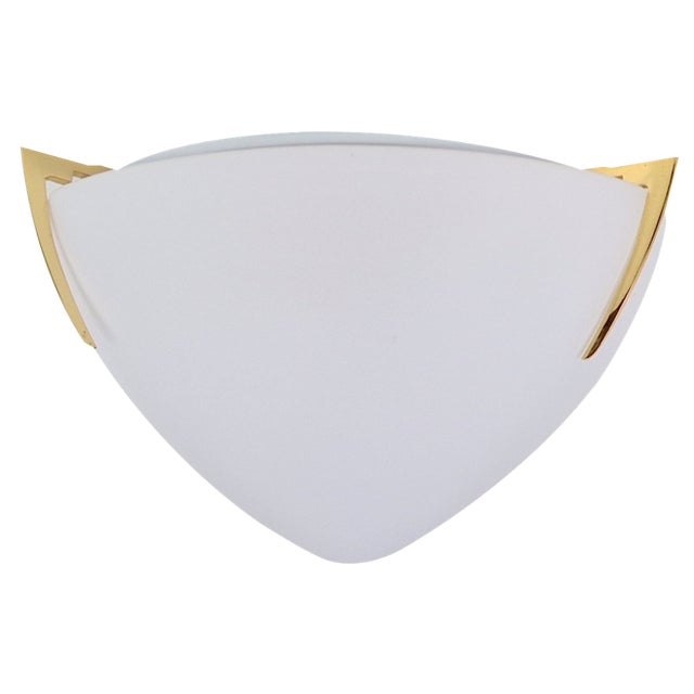 Regency Brass & White Glass Ceiling Lamp, 1970s For Sale